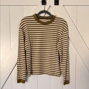Madewell Olive and Off-White Striped Long Sleeve Shirt